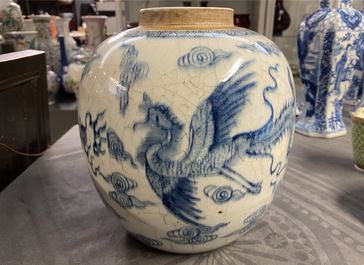 A Chinese blue and white 'dragon and phoenix' ginger jar, Yongzheng